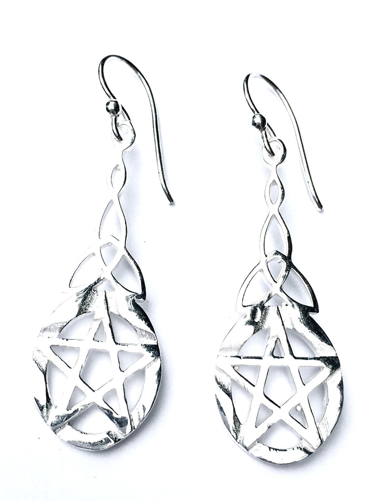 celtic pentagram silver earrings - Heart Mala