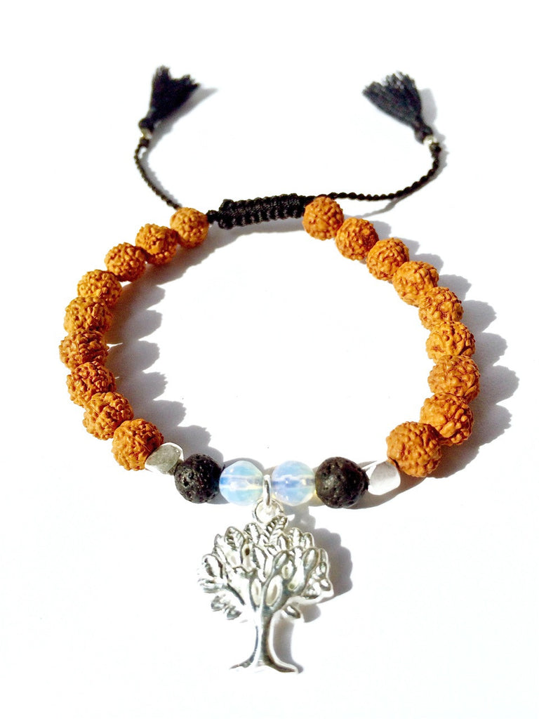 Tree of life wrist Mala Beads yoga bracelet, rudraksha, lava, moonstone