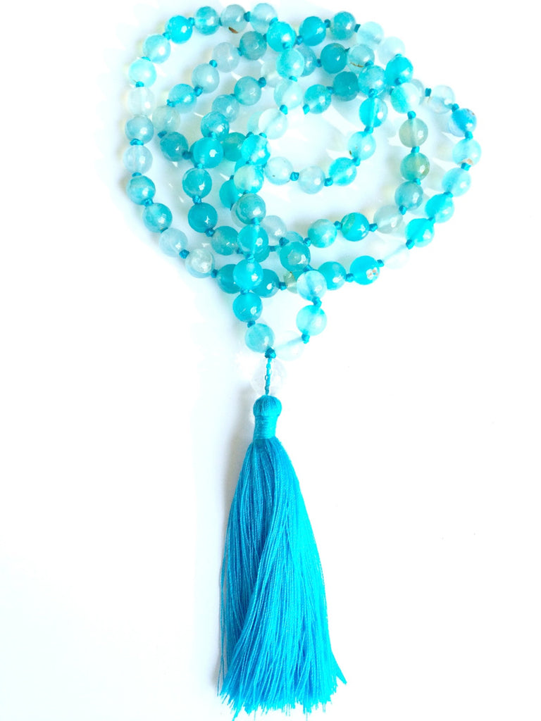 WATER ELEMENT MALA BEADS Yoga Necklace: blue agate