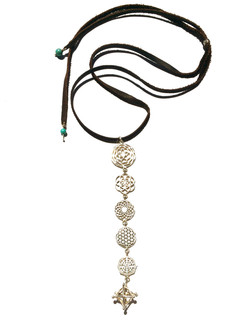 Sterling Silver Yoga jewellery Sacred Geometry interlinked necklace Rose of Venus, Seed Of Life, Sunflower, Flower Of Life, Sri Yantra, Merkaba